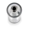 Top view of clear glass refillable 510 thread vape cartridge showing stainless steel center post opening