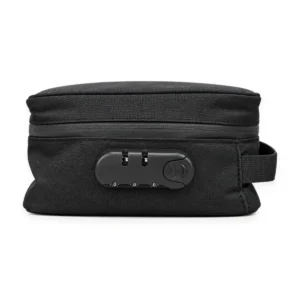 F20 Smell Proof Vape Case in black fabric featuring a integrated 3-digit combination lock
