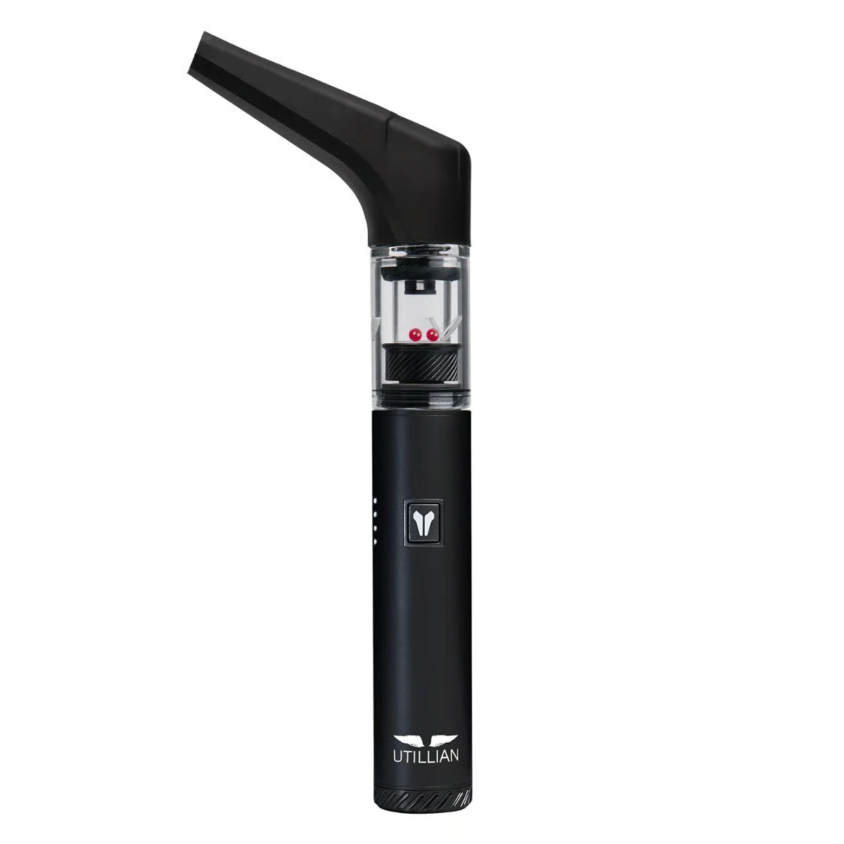 Utillian 6 Wax Pen in black featuring angled mouthpiece extension and visible red terp pearls