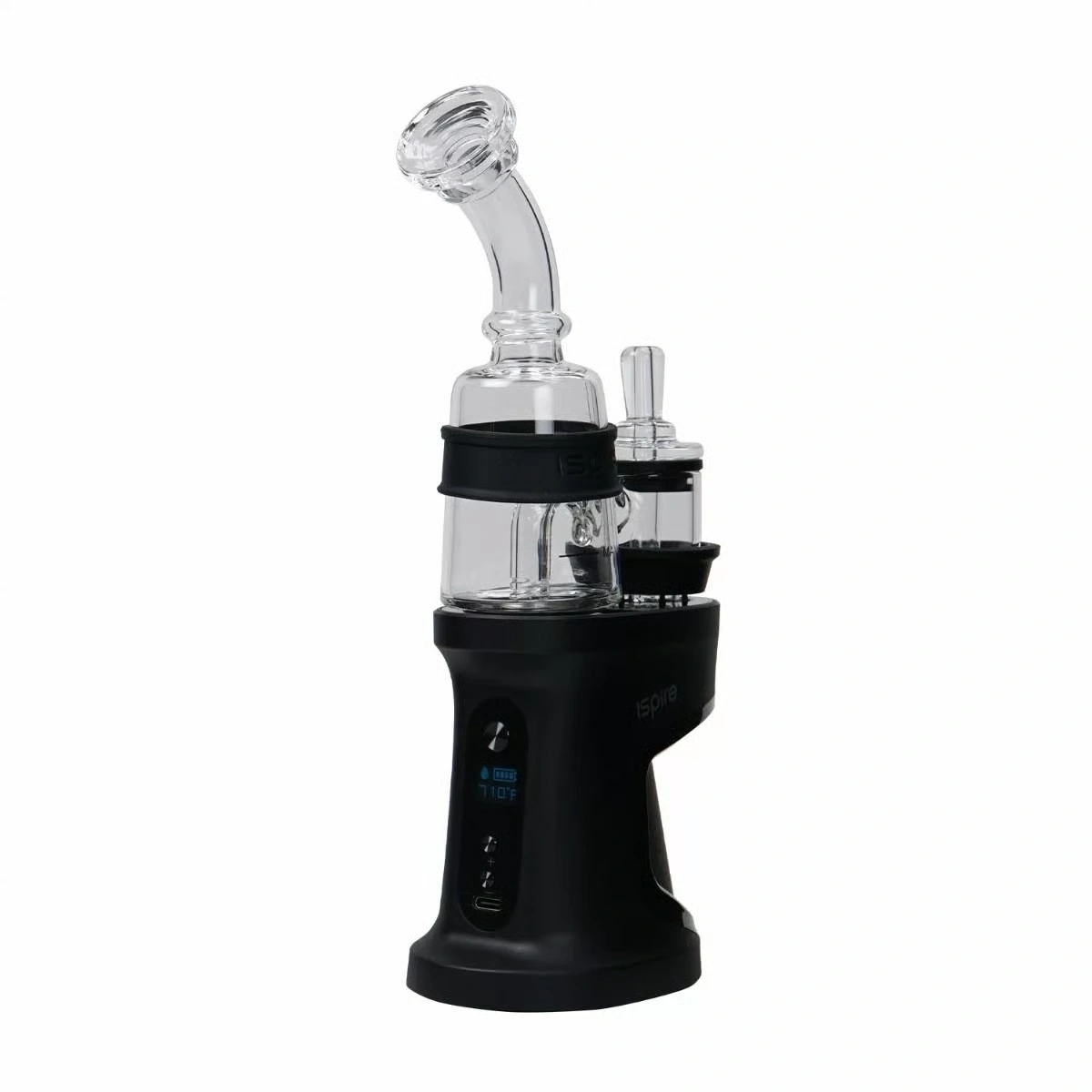 Ispire Daab E-Rig Kit black induction heating portable e-rig angled side view with glass bubbler