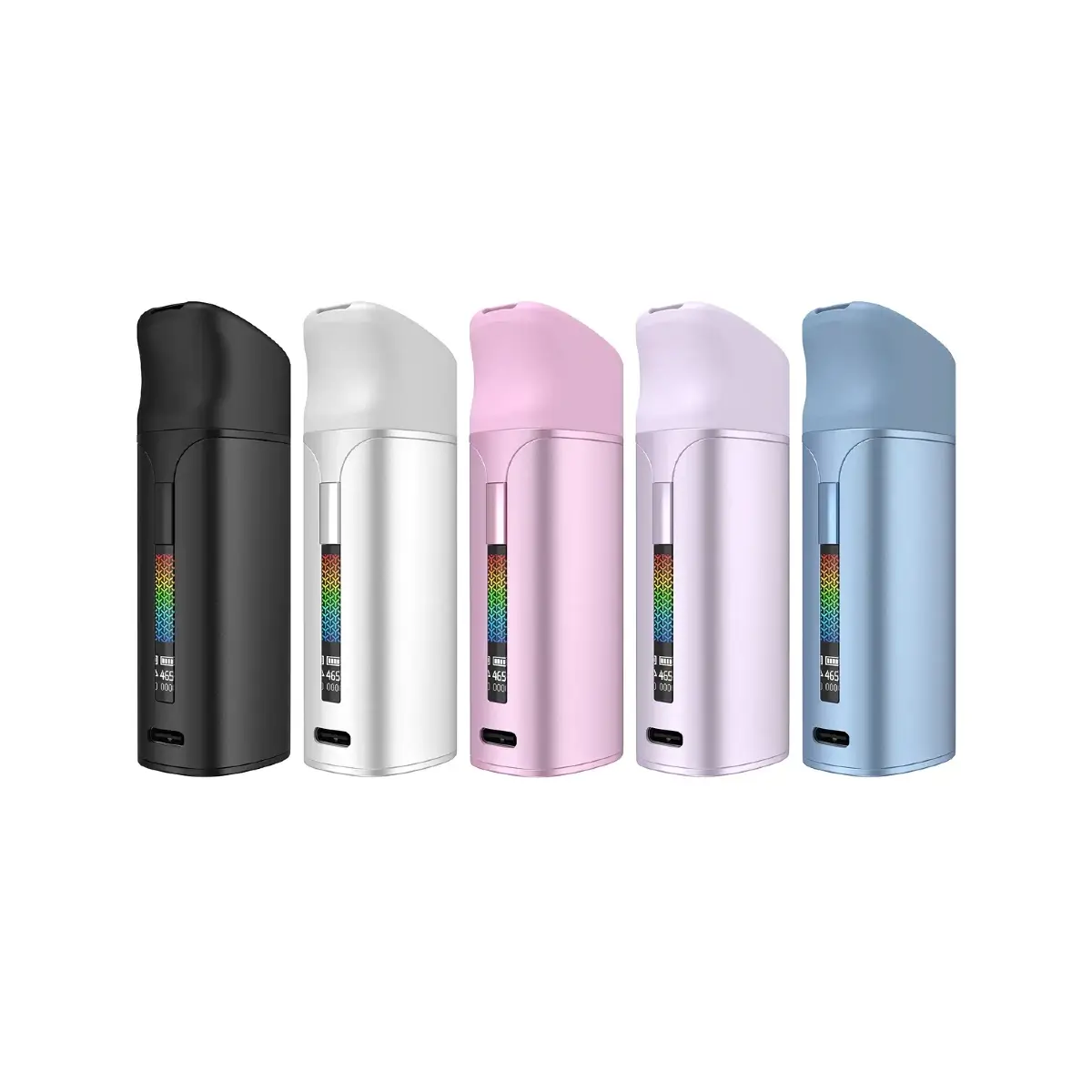 Yocan Black Pocket Mini Dab Pen Vaporizers lined up in black, silver, pink, purple, and blue