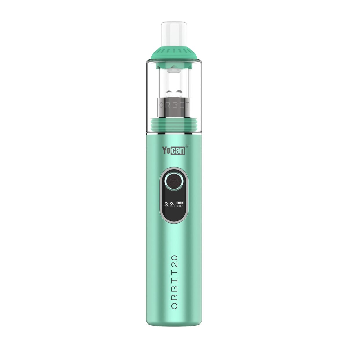 Yocan Orbit 2.0 Concentrate Vaporizer Pen in mint green featuring quartz cup, glass cover, and digital OLED display