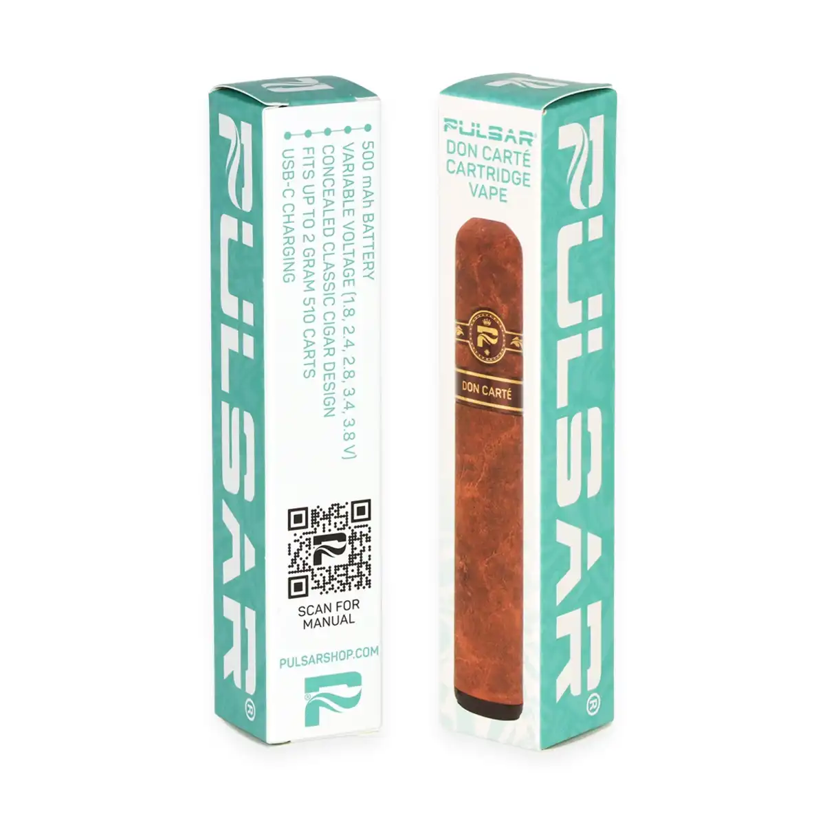 Pulsar 510 Don Carté Cartridge Vape turquoise product packaging boxes